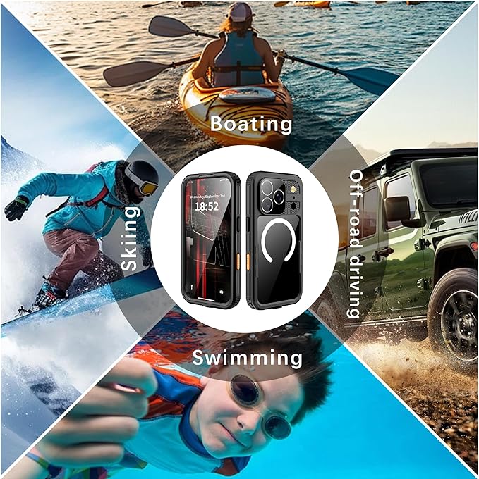 GOLDJU Magnetic for iPhone 17 Pro Case-Waterproof, Built-in Screen & Camera Protector-IP68 Underwater Full Body 16FT Military Dropproof Shockproof Case for 17 Pro 6.3''- Black