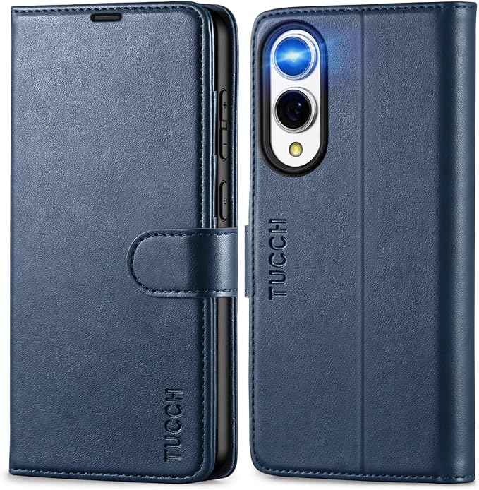 TUCCH Wallet Case for Galaxy S25 Edge, Stand RFID Blocking [4 Card Holder] Magnetic PU Leather Protective Flip Cover [TPU Shockproof Interior Case] Compatible with Galaxy S25 Edge 6.7" 5G, Dark Blue