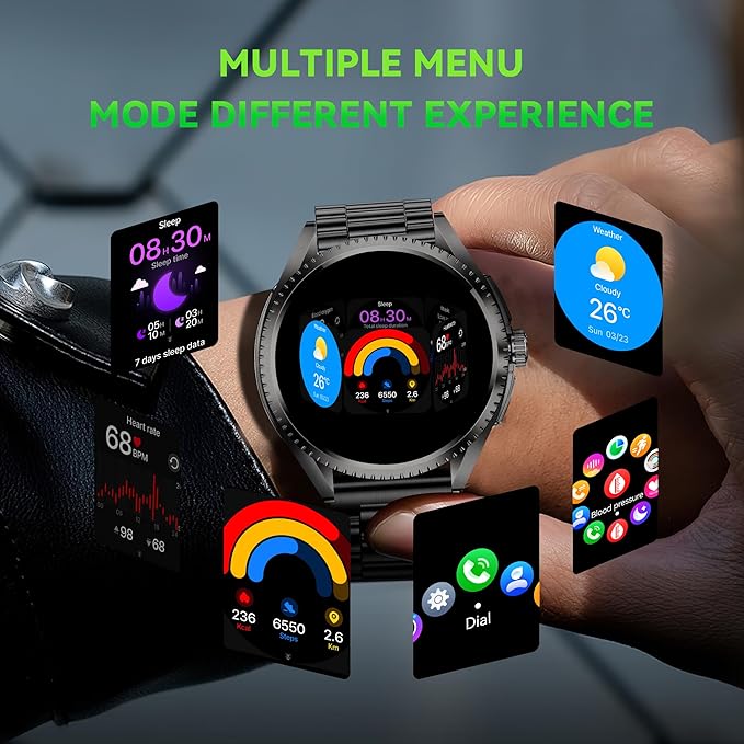 Military Smart Watch for Men (2025/Voice Assistant) 1.75-inch HD AMOLED Tactical Smartwatch for Android iOS 100+ Sport Mode Fitness Tracker with Heart Rate SpO2 Sleep Monitor IP67 Waterproof 2 Straps