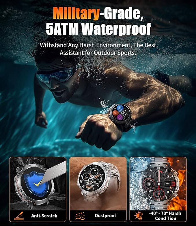 LIGE Smart Watches for Men with 900mAh Battery(60+Standby),1.73" AMOLED with Bluetooth Call,110+ Sports Mode Tactical Fitness Tracker/Heart Rate Sleep Health Monitor/Android iOS Military Smart Watch