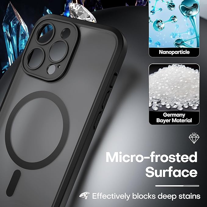 ImpactStrong Magnetic Guard Designed for iPhone 14 Pro Case [Camera Protection] [Military Grade Drop Tested] [Compatible with MagSafe] Slim Translucent Matte Phone Case (6.1") - Black
