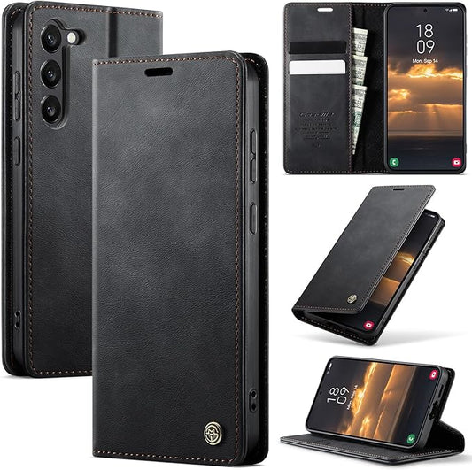Wallet Case for Samsung Galaxy S23 5G Leather Wallet Flip Cover with Card Holder, Kickstand, Magnetic Closure, RFID Blocking TPU Shockproof Phone Case Compatible with Galaxy S23, Black