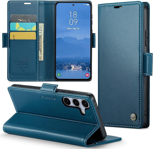 for Samsung Galaxy S25 Case, Premium PU Leather Wallet Case Flip Cover with [RFID Blocking][Card Holder][Stand Function] Shockproof Protective for Samsung Galaxy S25, Blue