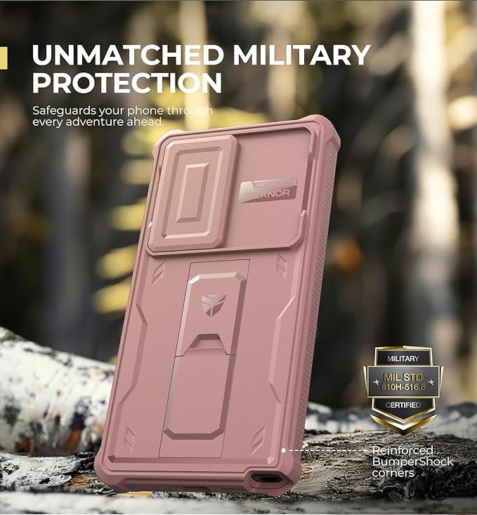 Dexnor for Samsung Galaxy S25 Ultra Case with Built-in Slide Camera Cover & Screen Protector & Kickstand,Heavy-Duty Shockproof Rugged Case Full-Body Bumper Cover for Galaxy S25 Ultra(2025),Peony Pink