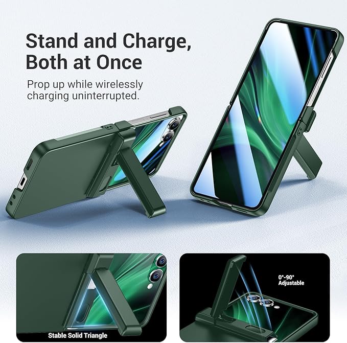 Temdan for Samsung Galaxy Z Flip 7 Case with [Built-in Front Screen Protector] [Kickstand][Hinge Protection][Hard PC] Ultra-Thin Shockproof Protective Phone Case for Galaxy Z Flip 7-Green