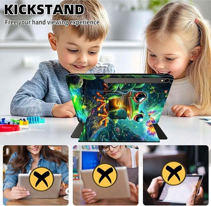 Case for Samsung Galaxy Tab S10 FE / S9 FE 5G 10.9 inch & Tab S9 11 inch, PU Leather 360° Rotating Stand Cover, Auto Sleep/Wake, Folio Smart Protective Cover, Cute Cartoon Frog