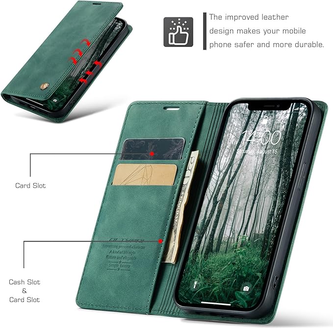 QLTYPRI Case for Samsung Galaxy S24, Vintage PU Leather Wallet Case Card Slot Kickstand Magnetic Closure Shockproof Flip Folio Case Cover for Samsung Galaxy S24 - Dark Green