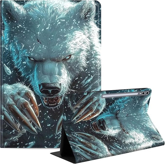 Case for Samsung Galaxy Tab S10 Plus/ S9 FE Plus/ S9 Plus 5G Tablet 12.4'', Slim PU Leather Stand Cover with Auto Wake/Sleep, Multi-Angle Viewing & Shockproof, White Bear with Claws