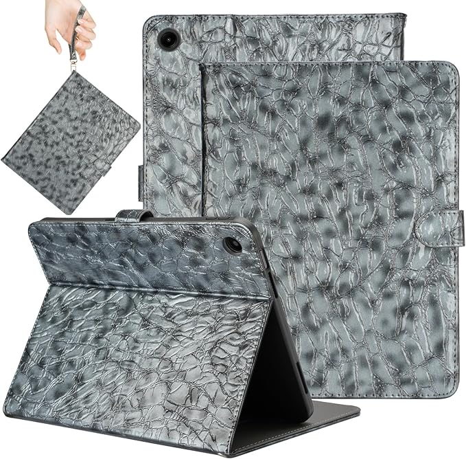 Elegant Case for Samsung Galaxy Tab A9 Plus 11 Inch 2023（Model: SM-X210/X216/X218）, Premium Leather Crocodile Cover | Stand | Card Pockets| Wrist Strap| S Pen Holder (Dark Grey)