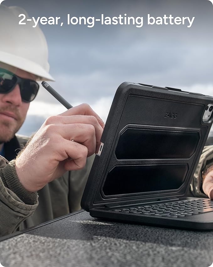 ZAGG Rugged Book Detachable Case and Magnetic-Hinged Keyboard for iPad Air, iPad Air 2, iPad 9.7, iPad 9.7 Pro - Multi-Device Bluetooth Pairing, Backlit Keyboard - USB-C to USB-C Cable Included, Black