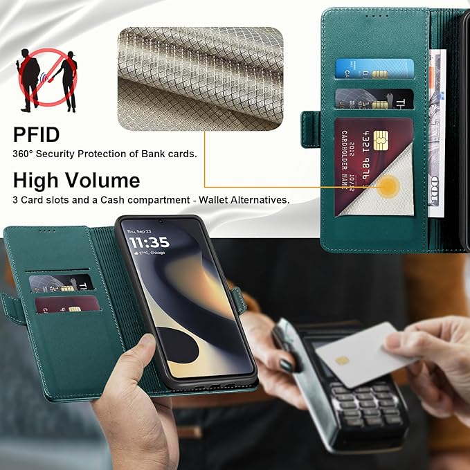 Wallet Flip Case for Motorola Edge (2024) - [RFID Blocking] Luxury PU Leather Card Holder Magnetic Phone Cover with Kickstand,Shockproof Protective Case,Green