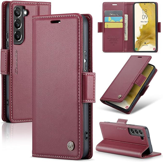 AUPAI for Samsung Galaxy S21 Plus Wallet Case with Credit Card Holder, PU Leather RFID Blocking Folio Flip Kickstand Magnetic Clasp Protective Phone Cover for Women Men Wine Red