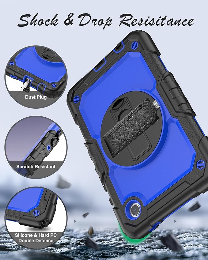 Case for Samsung Galaxy Tab A9 8.7 inch, Shockproof Design with Screen Protector/Rotating Kickstand/Pen Holder/Shoulder & Hand Strap, Heavy Duty Protective for Samsung A9 Tablet Case (Blue)