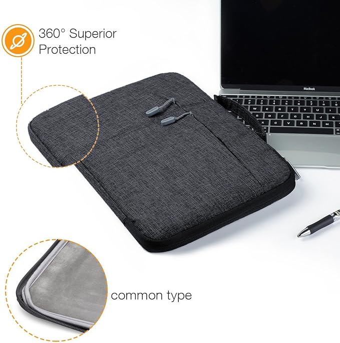 Megoo 12inch Laptop Sleeve with Accessory Pouch for Microsoft Surface Pro 12/7/6/5/4 12.5", Laptop Go 12.4", Pro 11/10/9/8 13", Carry Travel Case for 11"-13" Chromebook Tablet(Black with Charger Case)