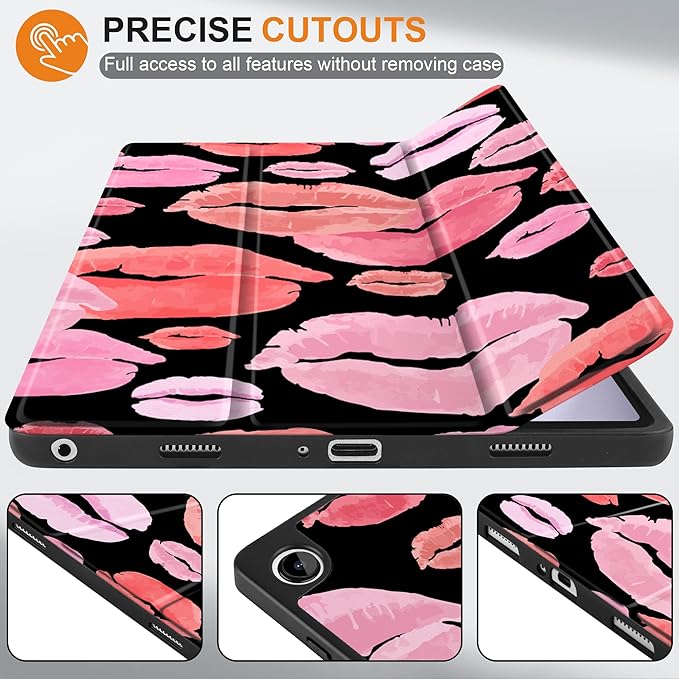 MEEgoodo Case for Samsung Galaxy Tab A9 Plus 11 inch Cover 2024 2023 with S Pen Holder, A9+ Smart Tablet Cases with Leather Trifold Stand+Soft TPU Back Shell+Smart Auto Wake/Sleep, Red & Pink Lips