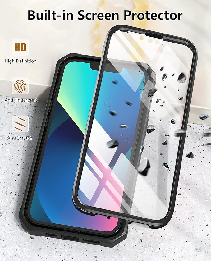 for iPhone 13/14 Protective Case: for iPhone 16e Cover with Belt Clip Holster | Durable Dual-Layer Design with Built-in Kickstand | Heavy Duty Military Grade Hard Protection Shock Proof Black