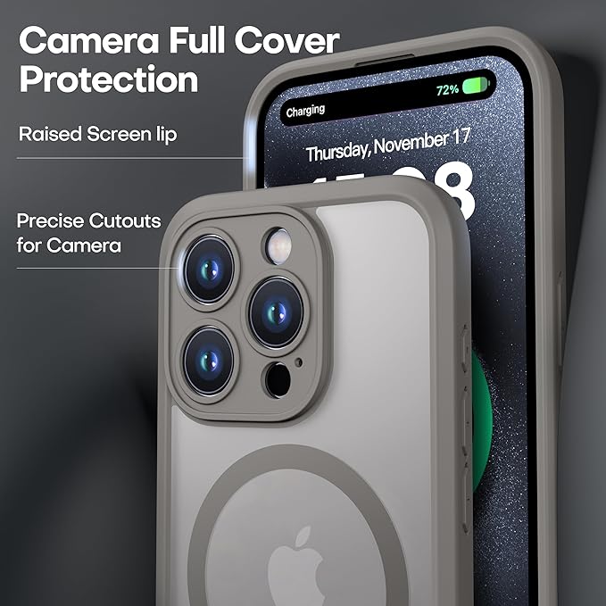 ImpactStrong Magnetic Guard Designed for iPhone 15 Pro Case [Camera Protection] [Military Grade Drop Tested] [Compatible with MagSafe] Slim Translucent Matte Phone Case (6.1") - Gray