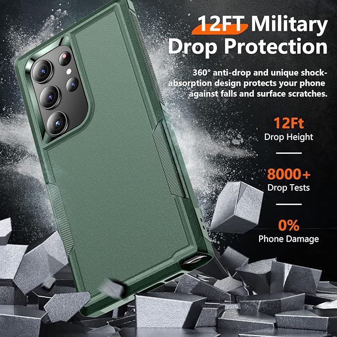 Red2Fire for Samsung Galaxy S23 Ultra Case, [Military Grade Drop Protection] Non-Slip Heavy Duty Full Body Shockproof Protection Phone Case for S23 Ultra Case 6.8 inch, Deep Green
