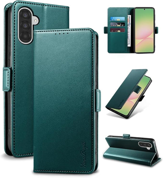 Wallet Flip Case for Samsung Galaxy A56 5G - [RFID Blocking] Luxury PU Leather Card Holder Magnetic Phone Cover with Kickstand,Shockproof Protective Case,Green