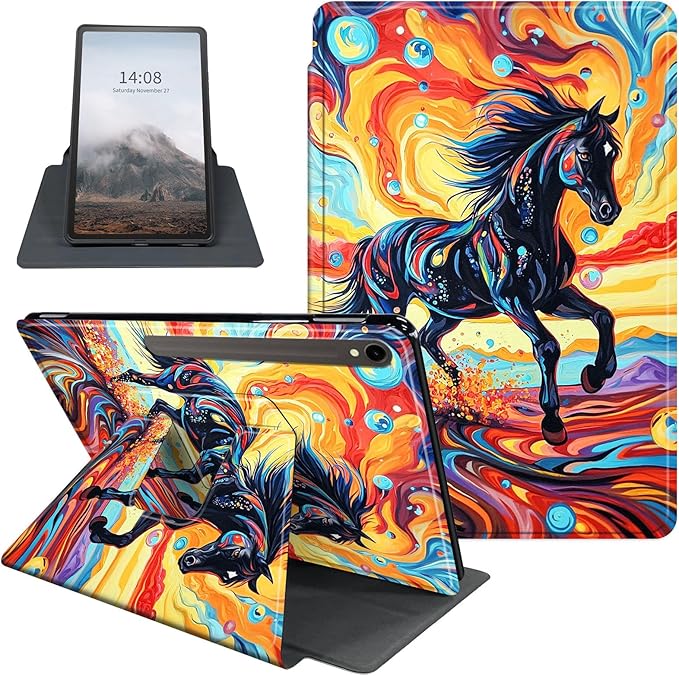 Case for Samsung Galaxy Tab S10 FE / S9 FE 5G 10.9 inch & Tab S9 11 inch, PU Leather 360° Rotating Stand Cover, Auto Sleep/Wake, Folio Smart Protective Cover, Black Stallion