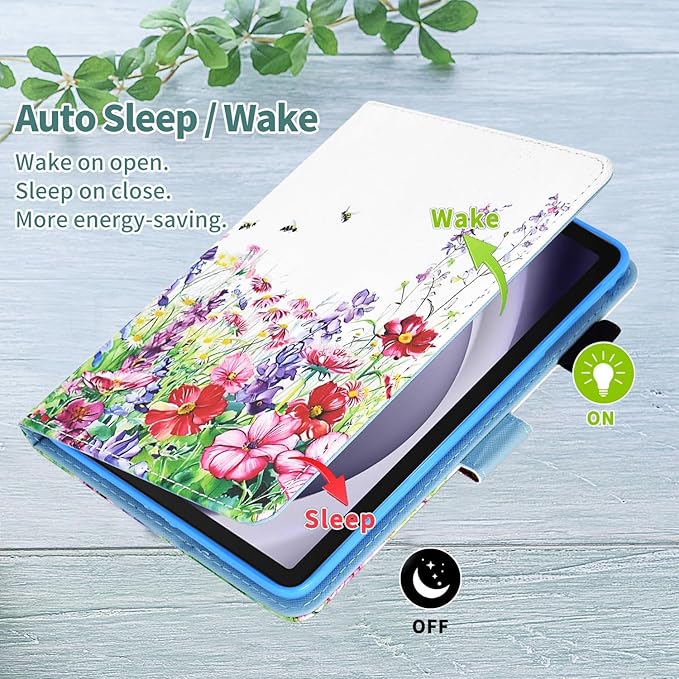 KEROM Case for Samsung Galaxy Tab A9+ Plus 11 Inch 2024 2023 (SM-X210/X216/X218), Slim PU Leather Stand Case Protective Cover for Galaxy Tab A9+/A9 Plus Tablet, Auto Wake/Sleep - Floral