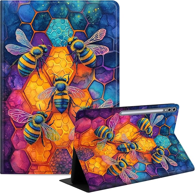 Case for Samsung Galaxy Tab S10 Ultra/Galaxy Tab S9/S8 Ultra 14.6-Inch, Slim PU Leather Stand Cover with Auto Wake/Sleep, Multi-Angle Viewing & Shockproof, Illustration of Bees