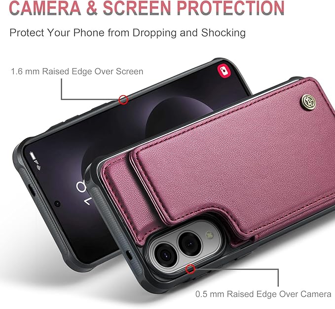 Vinich for Samsung Galaxy S25 Edge Wallet Case with Card Holder, RFID Blocking Credit Slots Kickstand Shockproof Phone Cover for Women Men, Wine Red