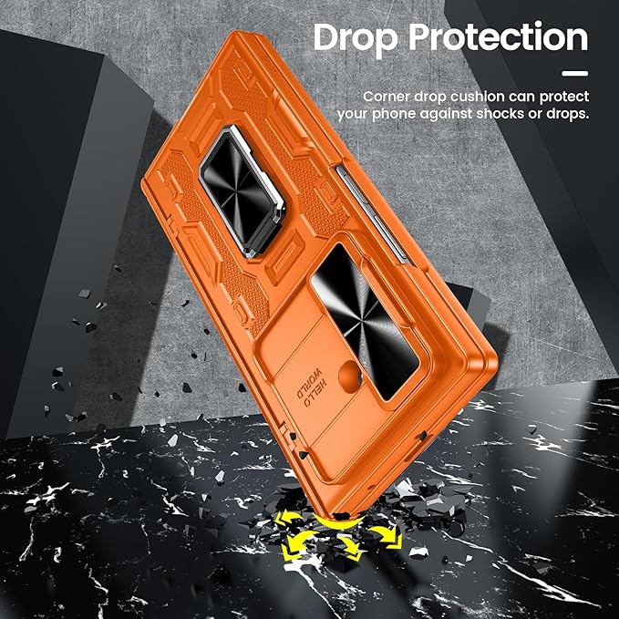 VEGO for Galaxy Z Fold 7 Case with Stand, 360°Ring Magnetic Kickstand & Hinge Protection & Front Screen Protector & Camera Cover & Belt Clip Holster Case for Samsung Galaxy Z Fold 7 5G - Orange