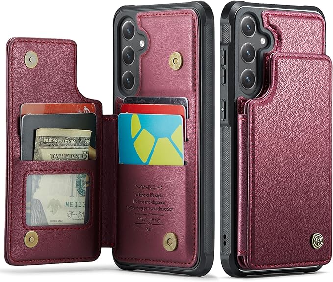 Vinich for Samsung Galaxy S24 Plus Wallet Case with Card Holder, RFID Blocking Credit Slots Kickstand Shockproof Phone Cover for Women Men, Wine Red