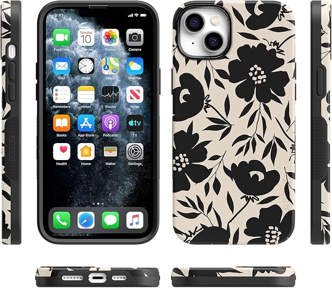 Casely iPhone 14 Case | Dark Fantasy | Contrast Floral | Compatible with MagSafe | Bold Protective Design