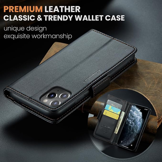 for iPhone 11 Pro Max Case, Premium PU Leather Wallet Case Flip Cover with [RFID Blocking][Card Holder][Stand Function] Shockproof Protective for iPhone 11 Pro Max, Black