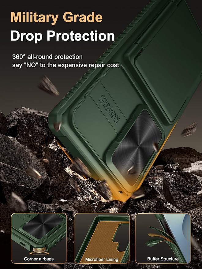 Vihibii for Samsung Galaxy S25 Ultra Wallet Case, Built-in Card Holder (4 Cards), [RFID Blocking] & Slide Lens Cover, Military Grade Drop Protection, Phone Case for Samsung Galaxy S25 Ultra, Green