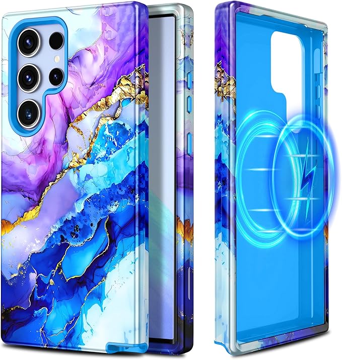 Casetego for Galaxy S23 Ultra Case,Compatible with MagSafe,[Military Grade Drop Test] Full Body Protection Slim Shockproof Rugged Marble Women Case for Samsung Galaxy S23 Ultra 6.8 inch,Azure Blue