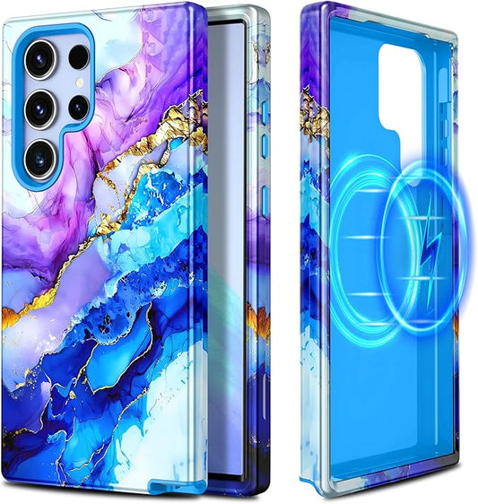 Casetego for Galaxy S23 Ultra Case,Compatible with MagSafe,[Military Grade Drop Test] Full Body Protection Slim Shockproof Rugged Marble Women Case for Samsung Galaxy S23 Ultra 6.8 inch,Azure Blue