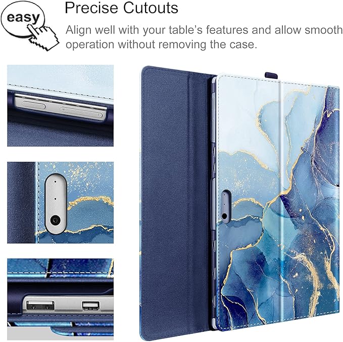 Fintie Case for 12.3 Inch Microsoft Surface Pro 7 Plus, Surface Pro 7/6/5/4/3 - Portfolio Business Cover with Pocket, Compatible with Type Cover Keyboard, Ocean Marble