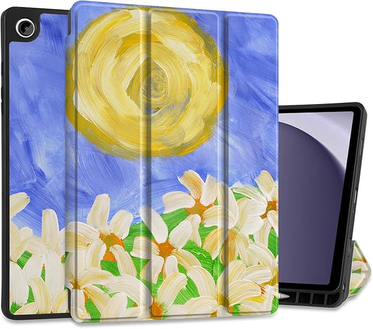MEEgoodo Case for Samsung Galaxy Tab A9 Plus 11 inch Cover 2024 2023 with S Pen Holder, A9+ Smart Tablet Cases with Leather Trifold Stand+Soft TPU Back Shell+Smart Auto Wake/Sleep, Summer Flowers