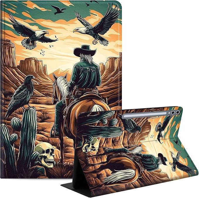 Case for Samsung Galaxy Tab S10 Ultra/Galaxy Tab S9/S8 Ultra 14.6-Inch, Slim PU Leather Stand Cover with Auto Wake/Sleep, Multi-Angle Viewing & Shockproof, Cowboy on Horseback