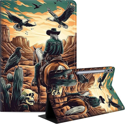 Case for Samsung Galaxy Tab S10 Ultra/Galaxy Tab S9/S8 Ultra 14.6-Inch, Slim PU Leather Stand Cover with Auto Wake/Sleep, Multi-Angle Viewing & Shockproof, Cowboy on Horseback