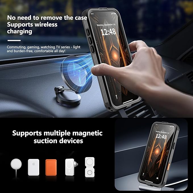 GOLDJU Magnetic for iPhone 17 Pro Max Case-Waterproof, Built-in Screen & Camera Protector-IP68 Underwater Full Body 16FT Military Dropproof Shockproof Case for 17 Pro Max 6.9''- Black