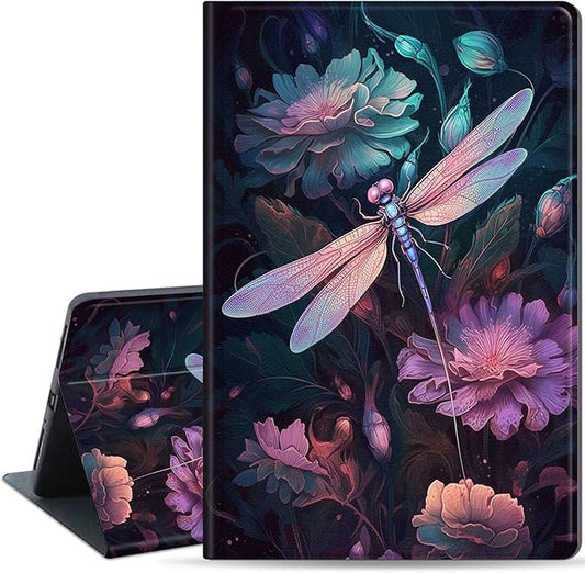 Slim Case for Samsung Galaxy Tab S10 FE / S9 FE 5G 10.9" & Tab S9 11", PU Leather Protective Cover, Multi-Angle Stand, Auto Sleep/Wake, Dragonfly