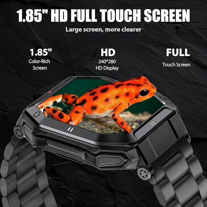 Military Smart Watches for Men (Answer/Make Call) with 1.85" HD Touchscreen, Fitness Tracker with Multiple Sport Modes, Tactical Smartwatch with Whole-Day Heart Rate/Sleep Monitor