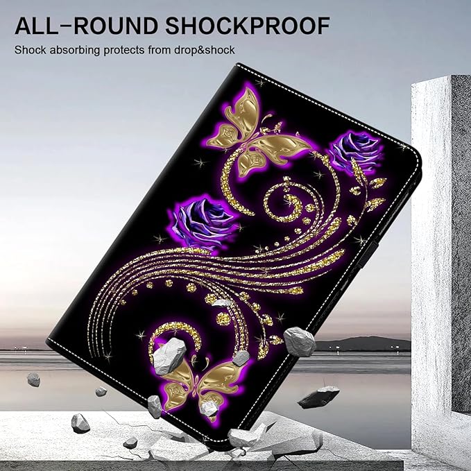ALILANG Case for Lenovo Tab M9 9 inch 2023 (TB-310FU) with Stylus, Shockproof Folding Stand Cover - Purple Butterfly