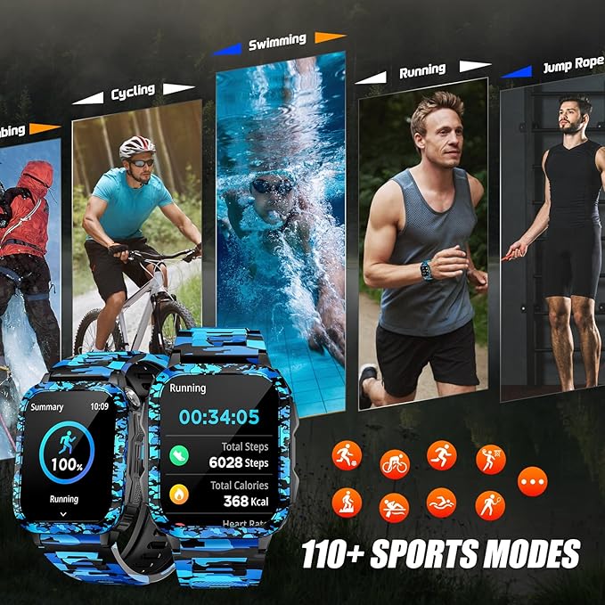 Military Smart Watch for Men with Call/LED Flashlight/UV Light 1.96" Big Screen 3ATM Waterproof Rugged Tactical Smartwatch Fitness Tracker with HR/Sleep Monitor for iPhone Android