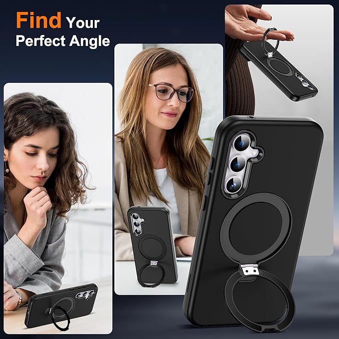 Designed for Samsung Galaxy S23 Case with Magnetic Ring Stand [Compatible with Mag-Safe][Military Grade Drop Protection][Build in Kickstand] S23 Phone Case 6.1",Black