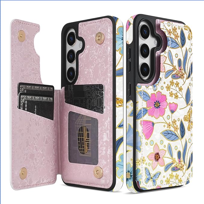 NNH Compatible with Samsung Galaxy S25 Plus Wallet Case with RFID Blocking Card Slots Folio Flip PU Leather Double Magnetic Clasp Design Cover for Galaxy S25+(6.7 inch-Colorful Butterfly Flowers)