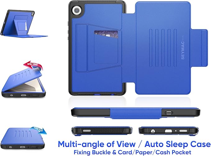 SEYMAC stock Case for Samsung Galaxy Tab A9 8.7'', Case with Magnetic Multi-Angles Stand, Card Slot for Galaxy Tab A9 8.7'' SM-X110/X115/X117, (Blue)