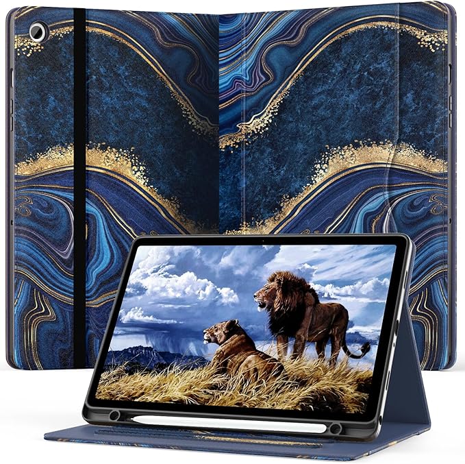 OKP Case for Samsug Galaxy Tab A9+ Plus 11 inch 2024(SM-X210/X216/X218), PU Leather Folio Cover with Multi-Angle Stand//Pen Holder, Auto Wake/Sleep Case for Galaxy A9+ 11" Tablet (Marble Oceanblue)