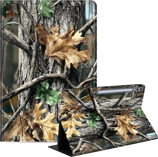 Case for Samsung Galaxy Tab S10 Plus/ S9 FE Plus/ S9 Plus 5G Tablet 12.4'', Slim PU Leather Stand Cover with Auto Wake/Sleep, Multi-Angle Viewing & Shockproof, Camouflage with Oak