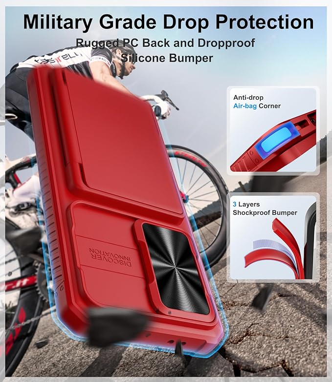 Wallet Case for Samsung Galaxy S25 FE, Card Holder (4-5 Cards), Slide Camera Cover, Military Grade Protection, Heavy Duty Women Girly Men Protective Phone Cover for Galaxy S25 FE 6.7" 2025, Red