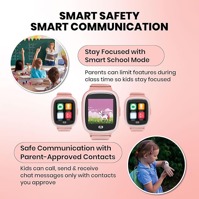 Kids Watch with GPS Tracker, Two-Way Calling, Tracking & SOS Alerts - Back to School Kids Smart Watches for Girls with Geo-Fencing, School Mode, Water Resistant, Long Battery Life & Parental Controls